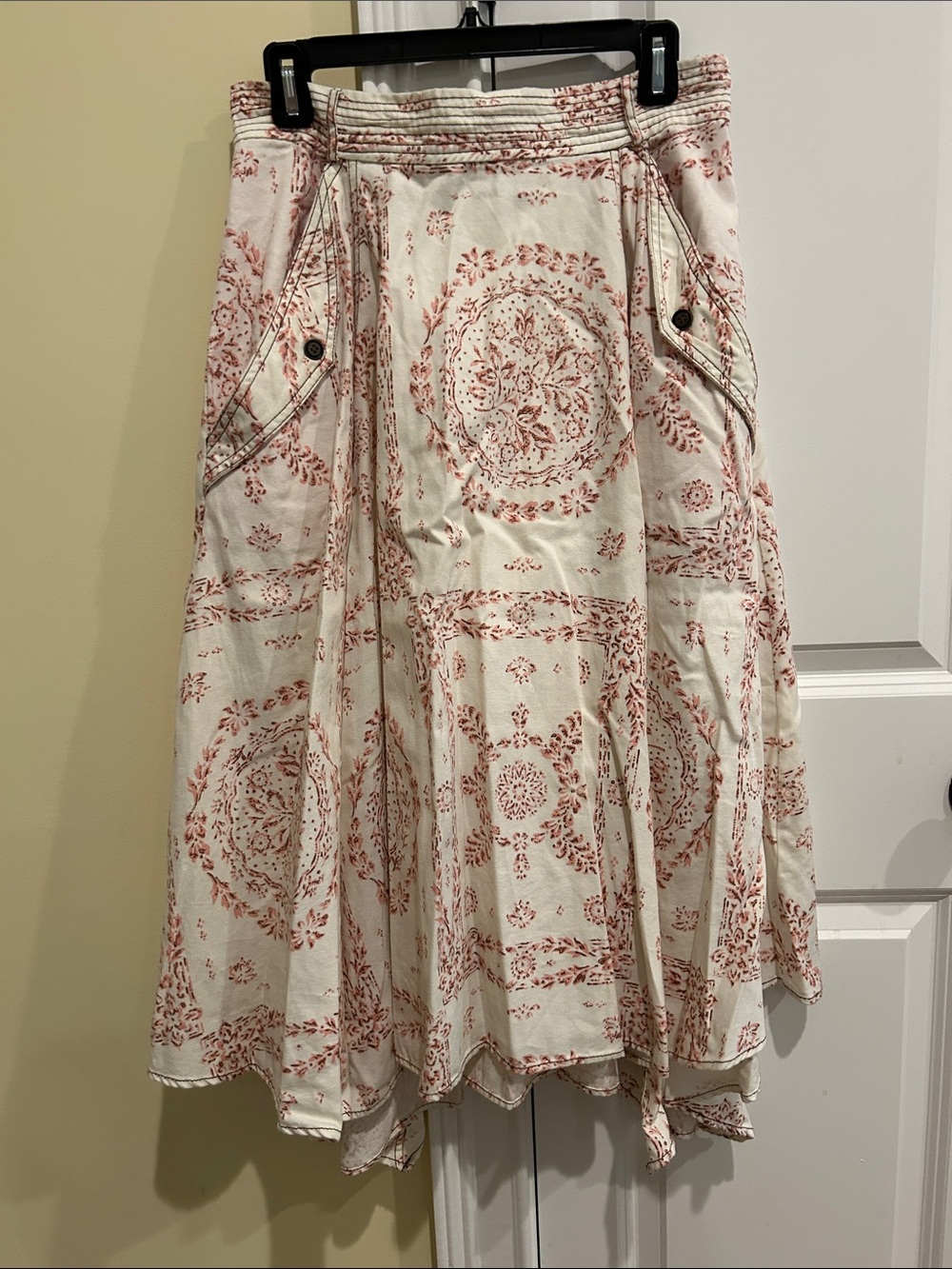 Pilcro Cream Midi Skirt with Rust Medallion Print